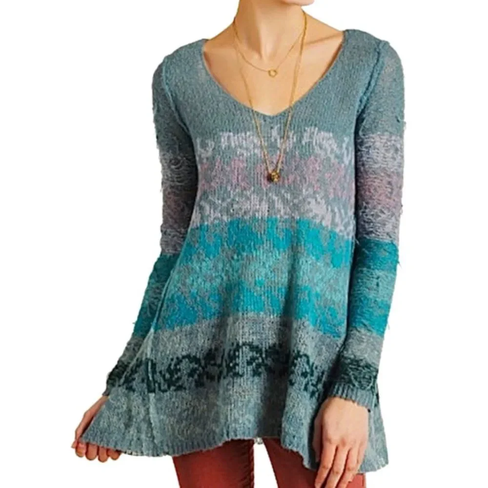 Free People Sweater Candlelight Oversized Open Knit Cozy Alpaca Blend Stripe XS